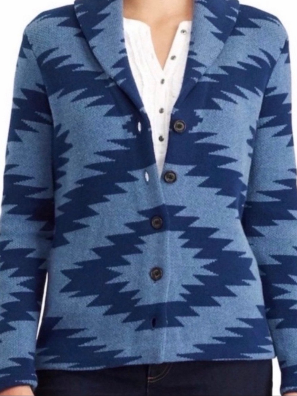 Chaos blue Aztec heavy knit cardigan sweater size M